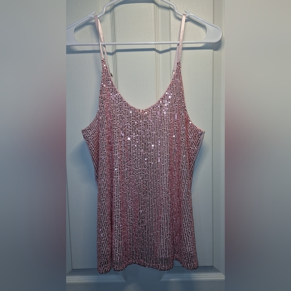Pink Sequin Cami Tank Top Women's Medium